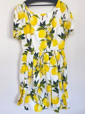 DOLCE & GABBANA DRESS LEMON PATTERN WOMEN'S SIZE 44 COTTON YELLOW