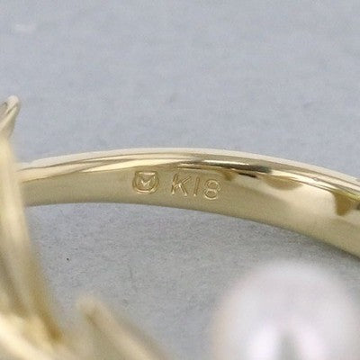 MIKIMOTO OLIVE PEARL RING 750 YELLOW GOLD LEAF MOTIF PEARL JEWELRY WITH BOX