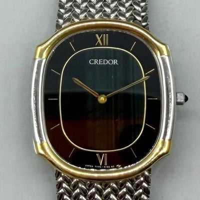 SEIKO CREDOR 18K GOLD BEZEL QUARTZ WATCH 7770-5141 NEW BATTERY JAPAN VINTAGE