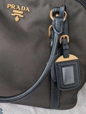 PRADA 1BB013 SAFFIANO NYLON 2WAY BAG KHAKI CROSSBODY GOLD AUTH WITH STORAGE BAG