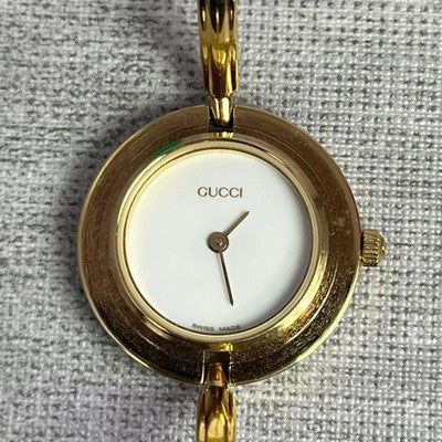 GUCCI CHANGE BEZEL 11/12.2 WOMEN'S QUARTZ WATCH VINTAGE GOLD WHITE DIAL RARE