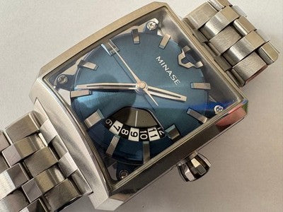 MINASE FIVE WINDOWS VM03-M03S BLUE DIAL AUTOMATIC MEN'S WATCH SS JAPAN 38MM