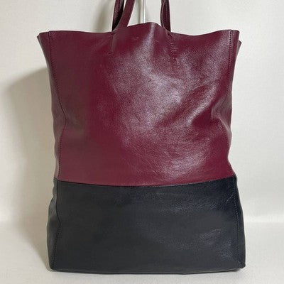 CELINE HORIZONTAL CABAS TOTE BAG LEATHER BORDEAUX BLACK BICOLOR