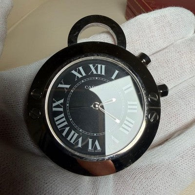 CARTIER TRAVEL CLOCK ALARM QUARTZ BLACK DIAL DESK CLOCK W/BOX WARRANTY 2006