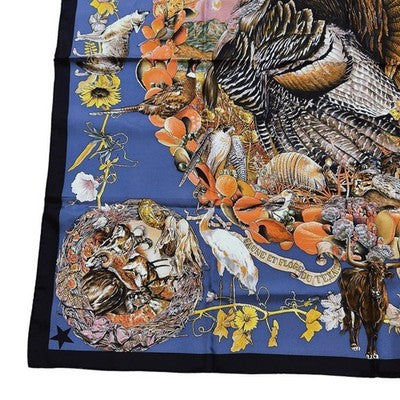 HERMES CARRE 90 SILK SCARF TEXAS WILDLIFE BOTANICAL RARE FRANCE AUTHENTIC SHAWL