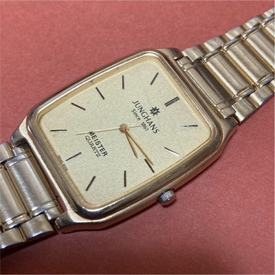 JUNGHANS JE-102M MEISTER QUARTZ MEN'S WRISTWATCH SQUARE FACE GOLD CASE AND DIAL