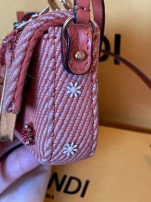 FENDI NANO BAGUETTE MICRO BUCKET BEADED DENIM CHARM ORANGE 2WAY BAG JAPAN