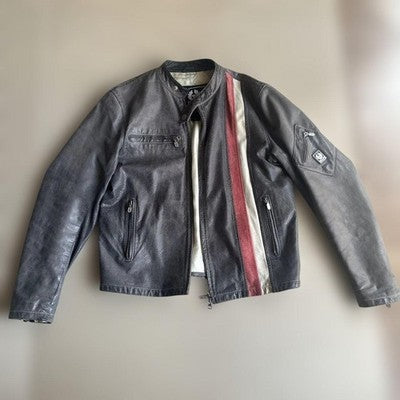 BELSTAFF GOLD LABEL RACING STRIPE LEATHER JACKET MEN SIZE L BLACK RED WHITE USED