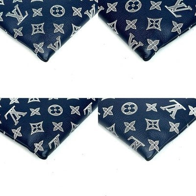 LOUIS VUITTON MONOGRAM SHADOW POCHETTE TO GO M83382 CLUTCH BAG NAVY BLACK