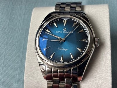 REVUE THOMMEN HERITAGE AUTOMATIC MEN WATCH BLUE DIAL SKELETON BACK SWISS