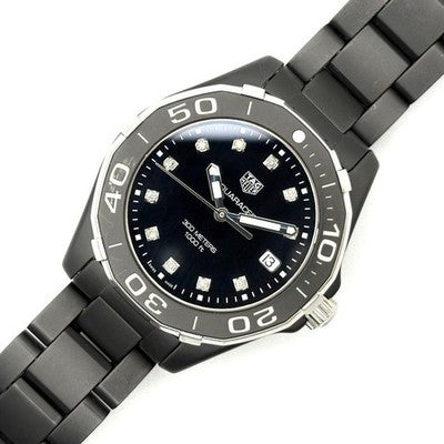 TAG HEUER AQUARACER WAY1397 DIAMOND BLACK DIAL CERAMIC QUARTZ LADIES DIVER WATCH