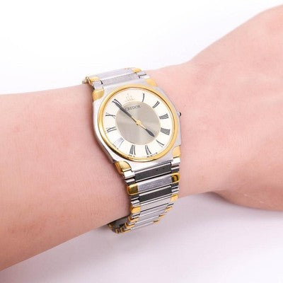 SEIKO CREDOR 9570-6020 QUARTZ WATCH 22K SGP TWO TONE ROMAN DIAL MEN JAPAN