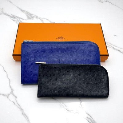 HERMES REMIX COMBINE L ZIP LONG WALLET POUCH BLUE EXCELLENT STAMP D JAPAN