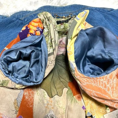 GUCCI NAPOLEON DENIM JACKET WITH GOLD BUTTONS FLORAL LINING M WOMEN