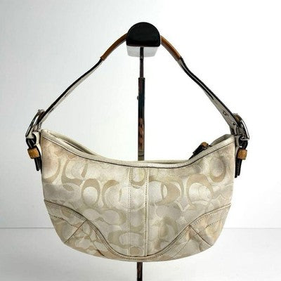 COACH SOHO HOBO SHOULDER BAG IVORY CANVAS LEATHER BEE 5064 Y2K RARE JAPAN