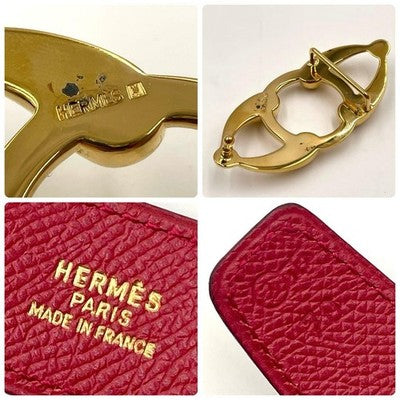 HERMES HORSEBIT REVERSIBLE LEATHER BELT SIZE 70 NAVY RED GOLD BUCKLE BOX