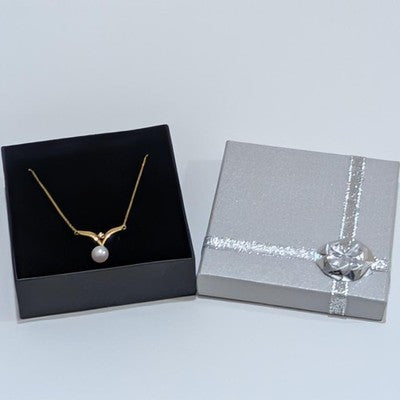 MIKIMOTO PEARL & DIAMOND NECKLACE 18K YELLOW GOLD 7MM PENDANT 40CM CHAIN W/ BOX