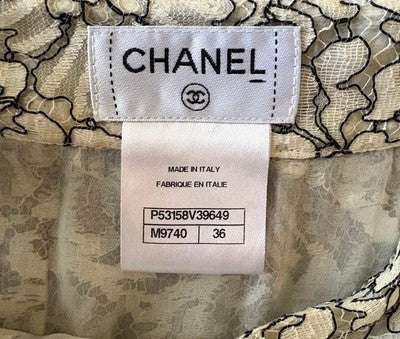 CHANEL LACE A-LINE SHEER SKIRT WHITE TONES WOMEN SIZE 36 MADE IN ITALY USED