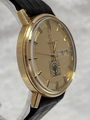 OMEGA 196.0120 DAY-DATE CAL.1345 GOLD DIAL 10KGF QUARTZ WATCH TESTED USED