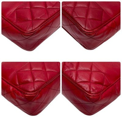 CHANEL MATELASSE LAMBSKIN CHAIN SHOULDER TOTE BAG RED QUILTED LEATHER COCO MARK
