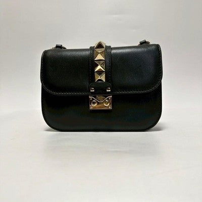 VALENTINO GARAVANI ROCKSTUD BLACK LEATHER CHAIN SHOULDER BAG GOLD STUDS