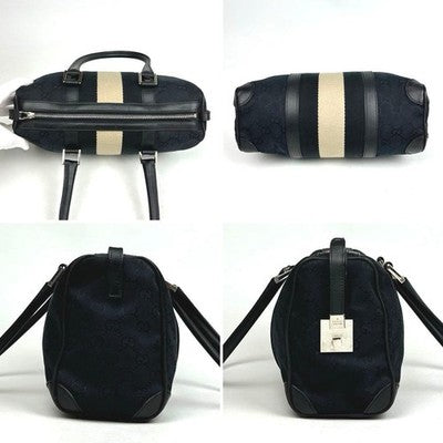 GUCCI MINI BOSTON BAG SHERRY LINE GG CANVAS BLACK LEATHER HANDBAG
