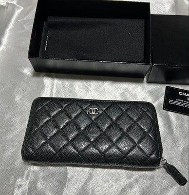 CHANEL MATELASSE CLASSIC LONG ZIP WALLET A50097 BLACK QUILTED LEATHER