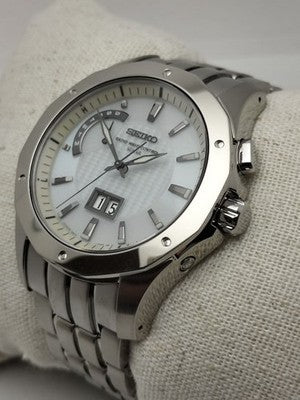 SEIKO BRIGHTZ RADIO SOLAR TITANIUM 8B43-0AA0 WHITE DIAL BIG CALENDAR MENS WATCH