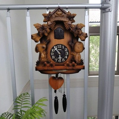 CITIZEN SNOOPY CUCKOO CLOCK WOODEN HAND-CARVED FUNCTIONAL VINTAGE RARE