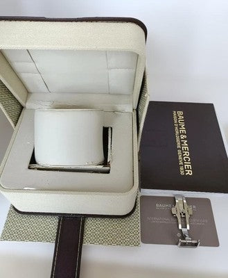 BAUME&MERCIER MEN'S WATCH CLIFTON DUAL TIME MOA10111 AUTOMATIC SS LEATHER DATE