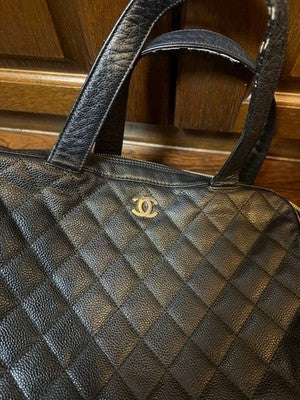 CHANEL MATELASSÉ CAVIAR LEATHER HANDBAG BLACK A4 COMPATIBLE AUTHENTIC
