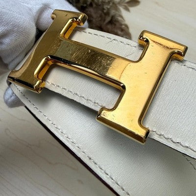 HERMES CONSTANCE REVERSIBLE H BELT SIZE 65 CREAM BROWN GOLD HW Z STAMP 1996