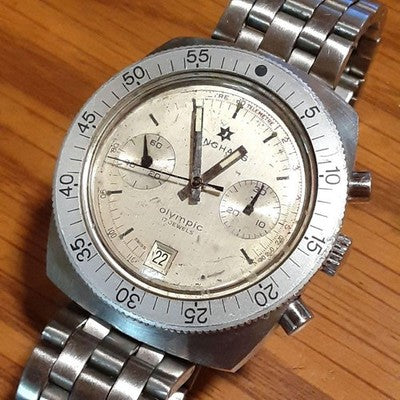 JUNGHANS OLYMPIC DATE CHRONOGRAPH HAND-WOUND MEN'S WRISTWATCH USED FROM JAPAN