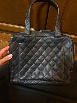CHANEL MATELASSÉ CAVIAR LEATHER HANDBAG BLACK A4 COMPATIBLE AUTHENTIC