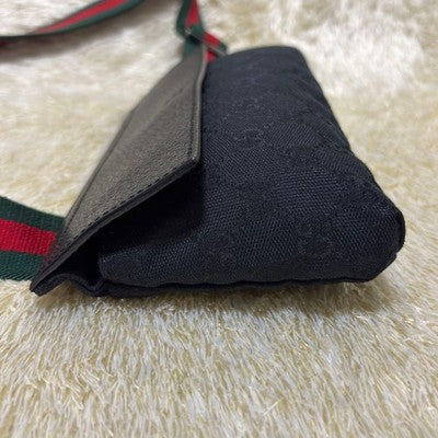 GUCCI GG CANVAS SHERRY LINE BLACK CROSSBODY BAG AUTHENTIC NEAR MINT