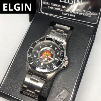 HANSHIN TIGERS FC WATCH BLACK & WHITE QUARTZ BATTERY-POWERED USED FROM JAPAN