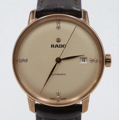 RADO COUPOLE CLASSIC 763.3861.2 AUTOMATIC 8P DIAMOND DATE MEN'S LEATHER WATCH