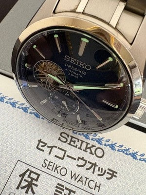 SEIKO PRESAGE SARJ003 SHARP EDGED SERIES NAVY 3 DAYS POWER RESERVE WATCH