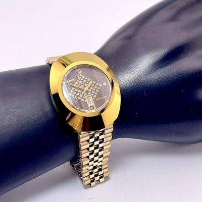 RADO DIASTAR 636.0013.3 AUTOMATIC GOLD CASE BROWN DIAL DIAMOND INDEX 35MM WATCH