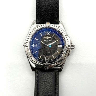 BREITLING WINGS A10050 AUTOMATIC WATCH BLACK DIAL STAINLESS STEEL MENS 38MM