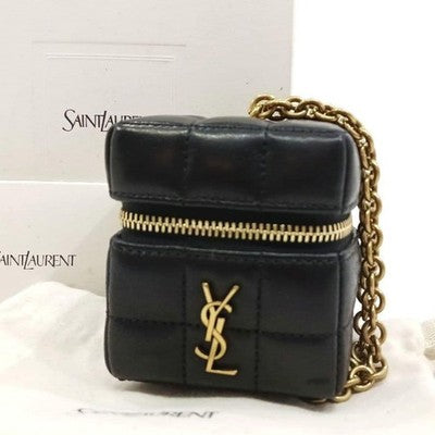 YVES SAINT LAURENT QUILTED LEATHER ACCESSORY POUCH BLACK YSL MINI BAG UNUSED