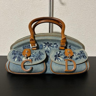 CHRISTIAN DIOR BY GALLIANO DENIM HAND BAG BLUE CD LOGO AUTHENTIC JAPAN