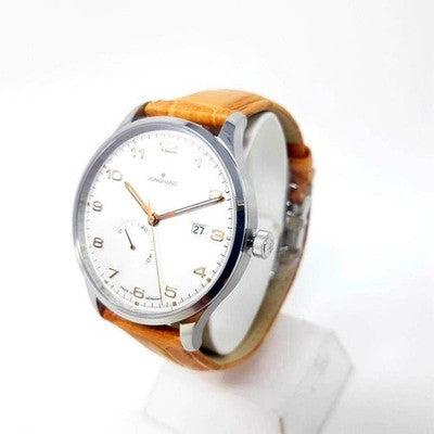 JUNGHANS 027/4781.00 MEN'S WATCH ROUND FACE JAPAN MADE LEATHER BELT DIAL: SILVER
