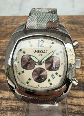 U-BOAT FLIGHTDECK B40-08 CHRONOGRAPH WATCH 41MM CREAM DIAL CAMO STRAP BOX