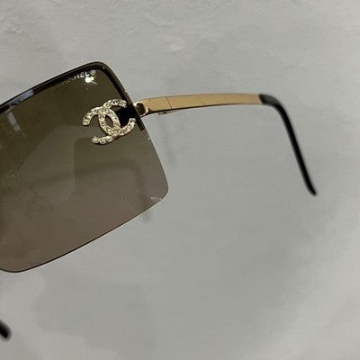 CHANEL 4092-B BROWN SQUARE SUNGLASSES VINTAGE METAL FRAME CRYSTAL LOGO ITALY