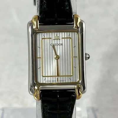 SEIKO CREDOR 5A70-5000 18KT GOLD SILVER SQUARE QUARTZ LADIES WATCH