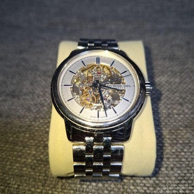 RAYMOND WEIL 2215 AUTOMATIC SKELETON SILVER DIAL STAINLESS STEEL WATCH