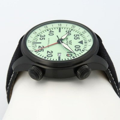 GLYCINE GL0439 AIR PILOT GMT 44MM BLACK MILITARY QUARTZ WATCH UNUSED W/ BOX MINT