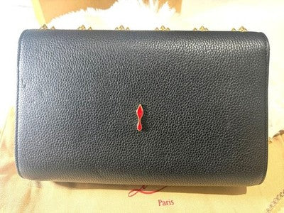 CHRISTIAN LOUBOUTIN PALOMA CLUTCH BLACK RED STUDDED CHAIN WALLET BAG 2WAY