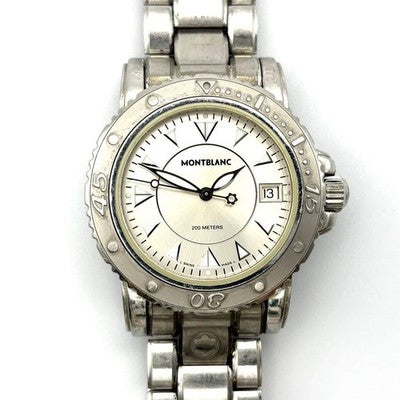 MONTBLANC MEISTERSTUCK DIVER DATE 7037 QUARTZ WATCH 200M WHITE DIAL STEEL
